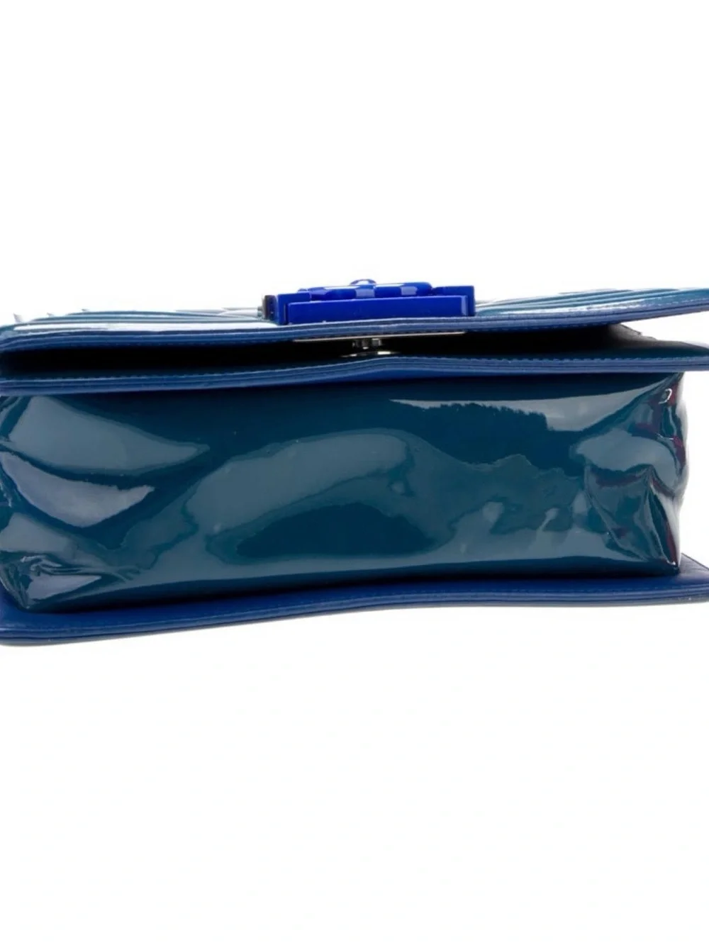 CHANEL Blue Quilted Plexiglass Boy Crossbody with Silver Chain